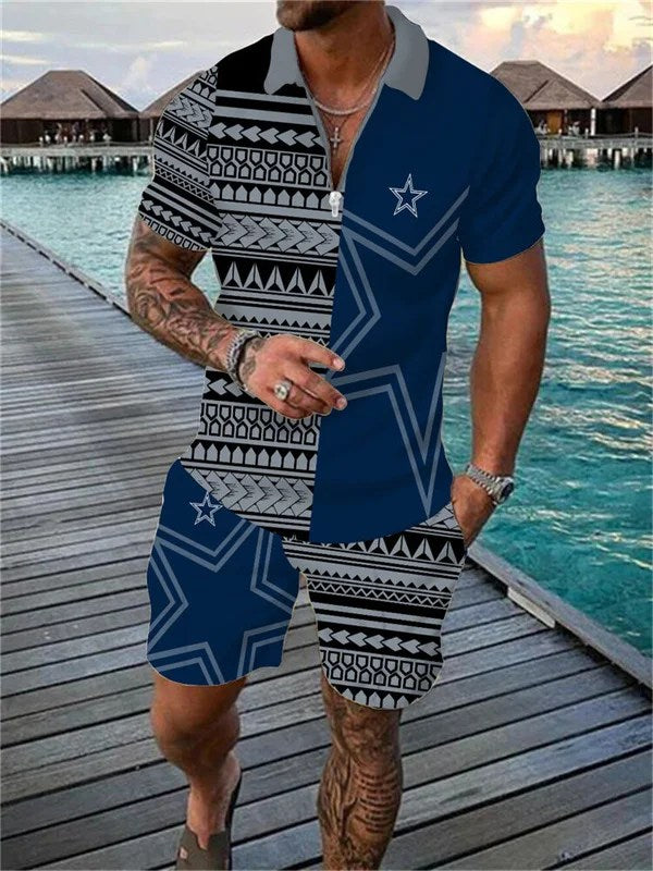 Dallas Cowboys Zip Polo Shirt And Shorts Men AZPLZ072
