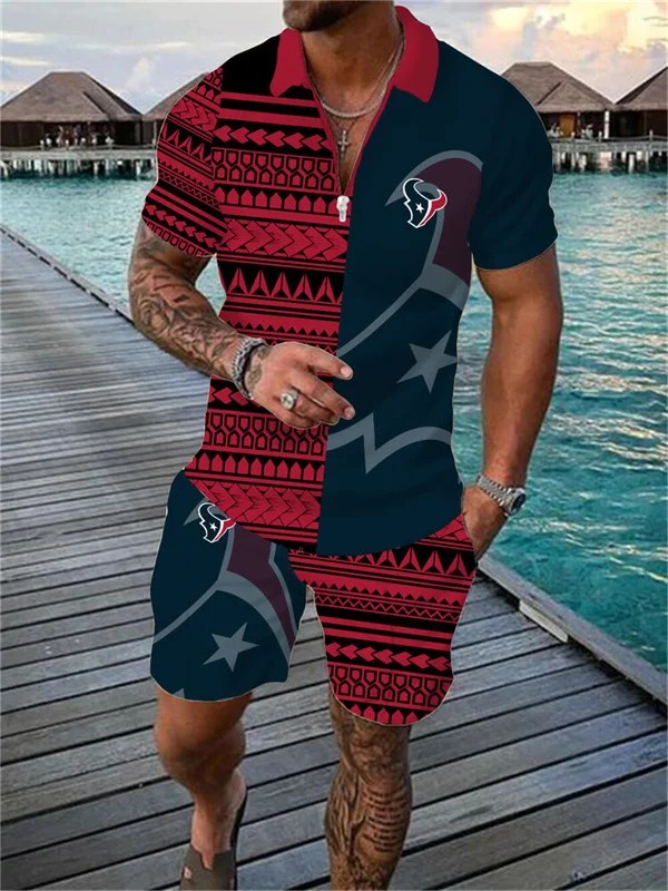 Houston Texans Zip Polo Shirt And Shorts Men AZPLZ273