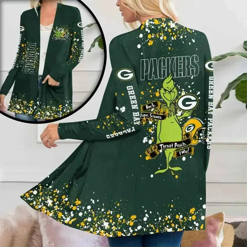 Green Bay Packers Women Patch Pocket Cardigan BT072