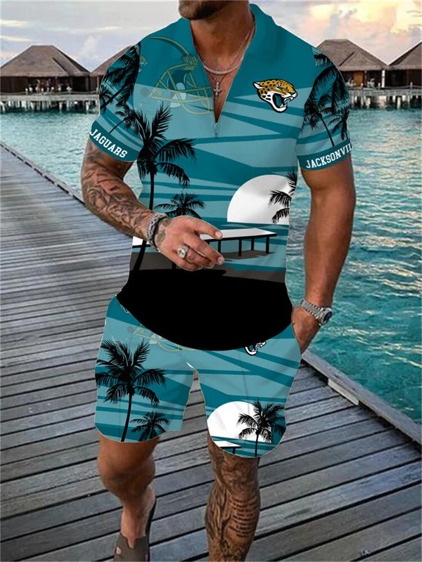 Jacksonville Jaguars Zip Polo Shirt And Shorts Men AZPLZ291