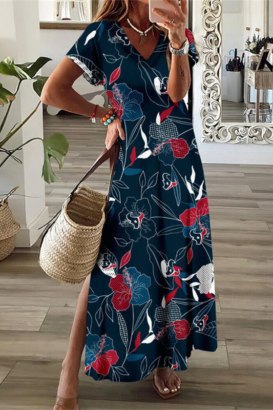 Houston Texans V-Neck Side Slit Long Dress AZBTVSD000421