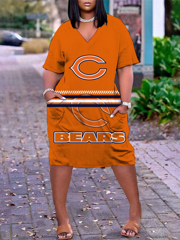 Chicago Bears V-neck Casual Pocket Dress Limited Edition AZBTVCPD000452