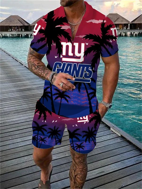 New York Giants Zip Polo Shirt And Shorts Men AZPLZ215