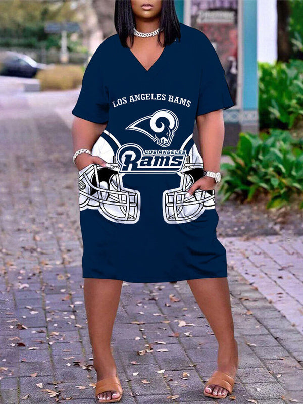 Los Angeles Rams V-neck Casual Pocket Dress Limited Edition AZBTVCPD000101