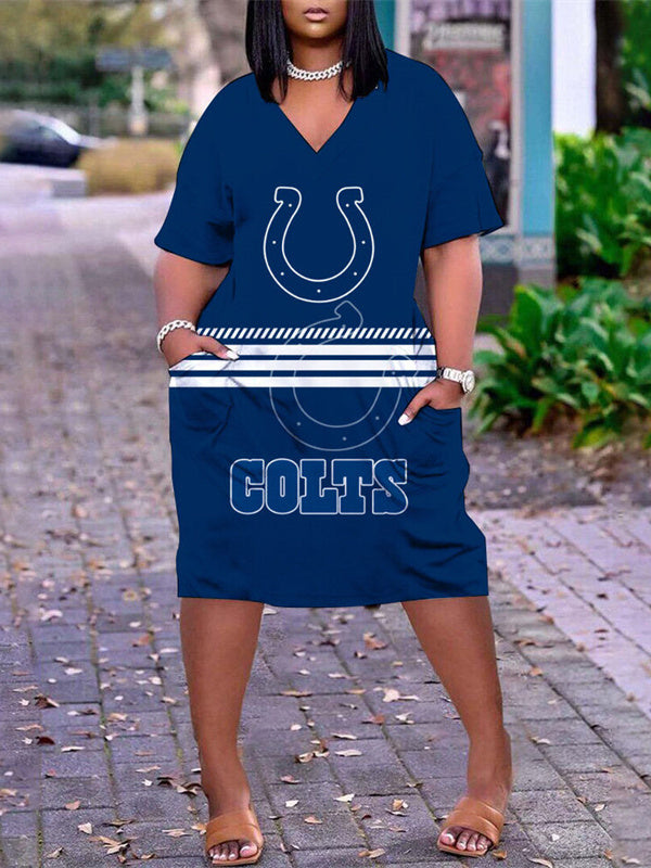 Indianapolis Colts V-neck Casual Pocket Dress Limited Edition AZBTVCPD000145