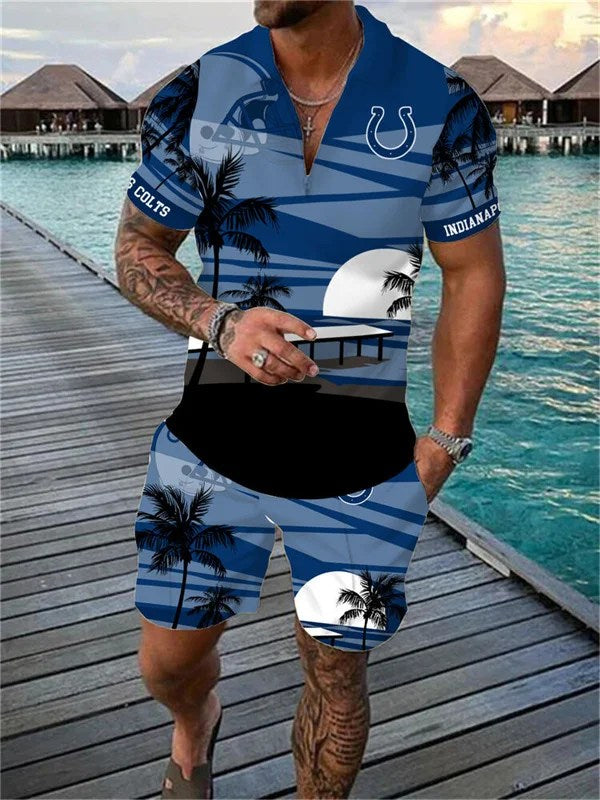 Indianapolis Colts Zip Polo Shirt And Shorts Men AZPLZ280
