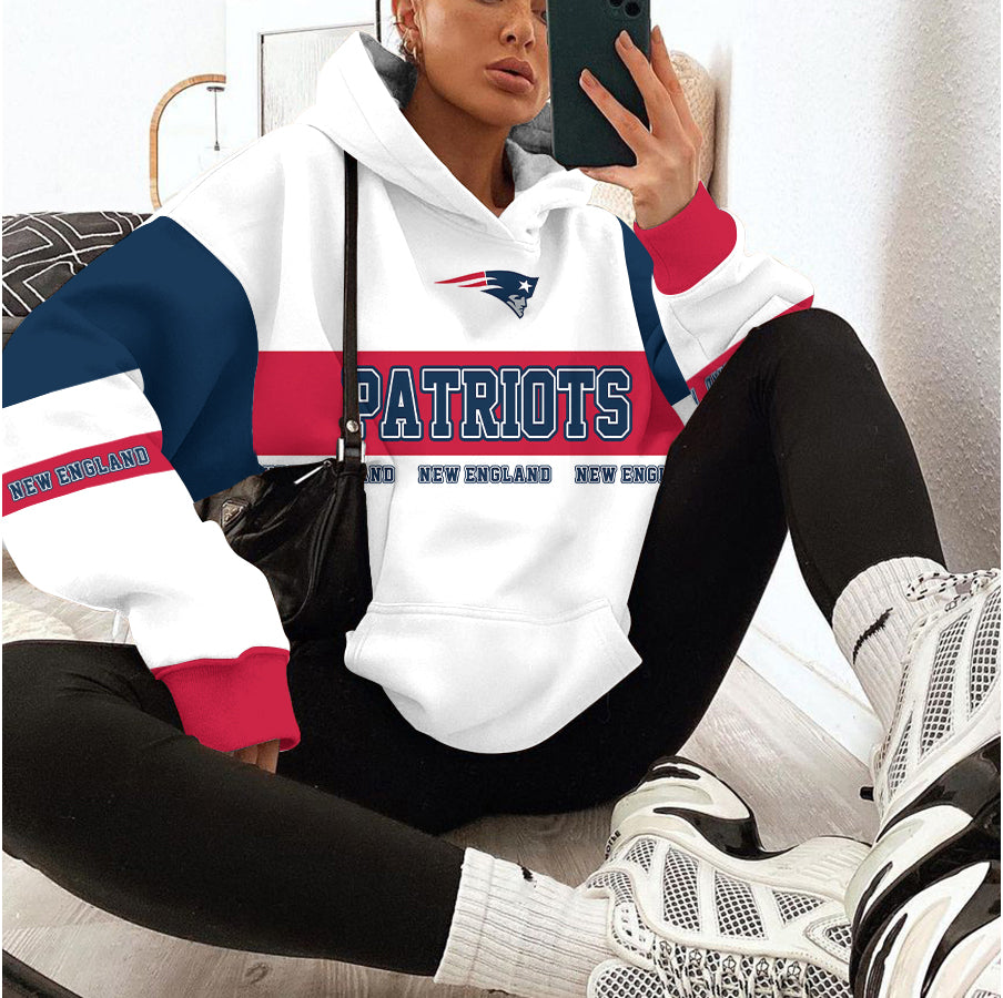 New England Patriots Printed Hooded Pocket Pullover Hoodie AZBTPH000108