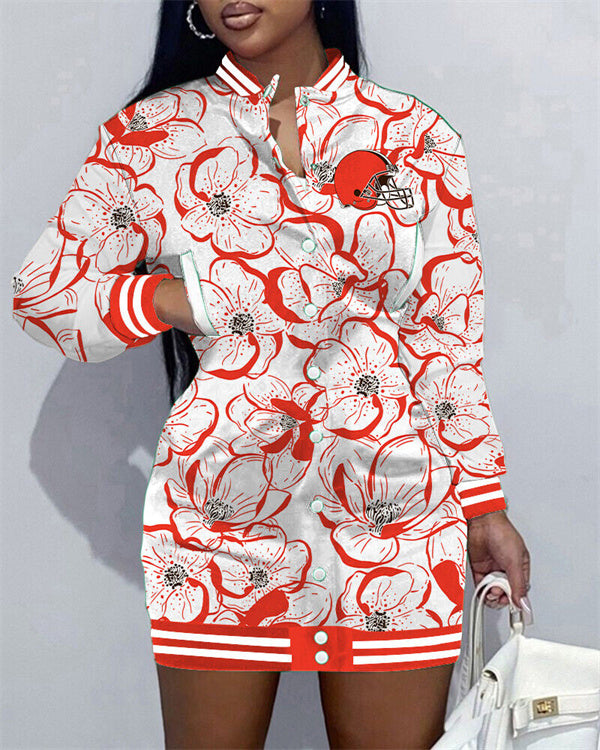 Cleveland Browns Women Button Down Jacket Dress AZBTBDJD000378