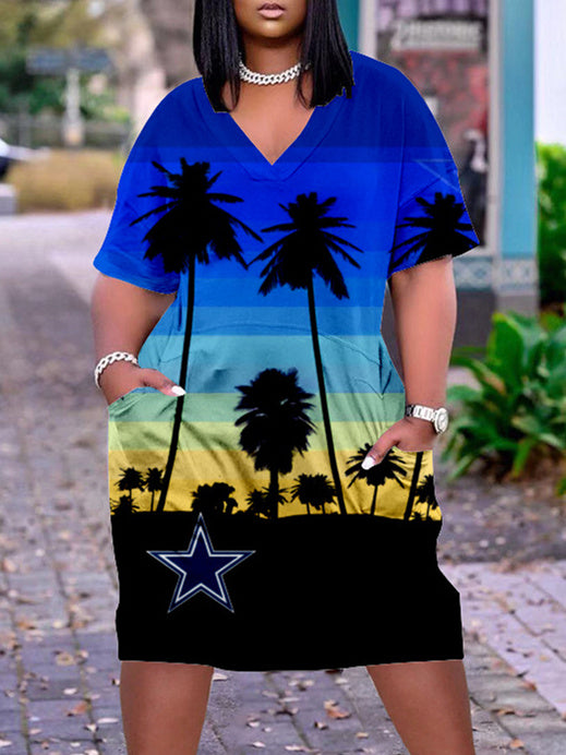 Dallas Cowboys V-neck Casual Pocket Dress Limited Edition AZBTVCPD000429