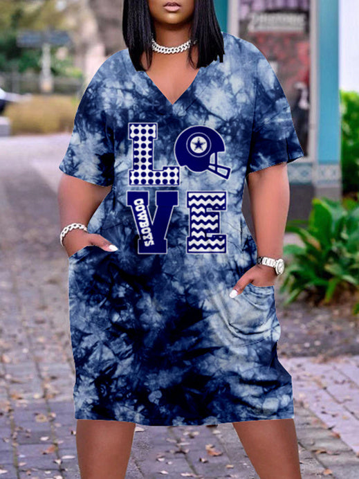 Dallas Cowboys V-neck Casual Pocket Dress Limited Edition AZBTVCPD000228