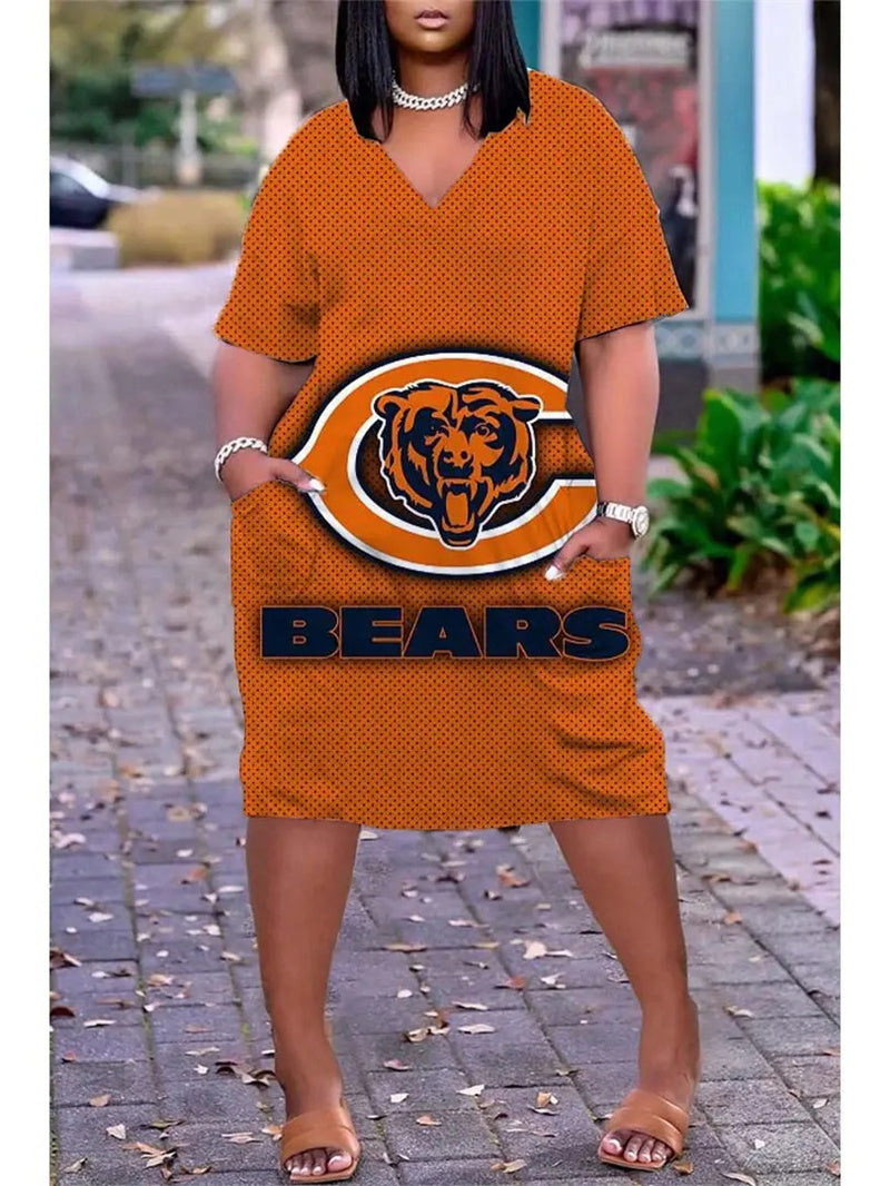 Chicago Bears V-neck Casual Pocket Dress Limited Edition AZBTVCPD000255
