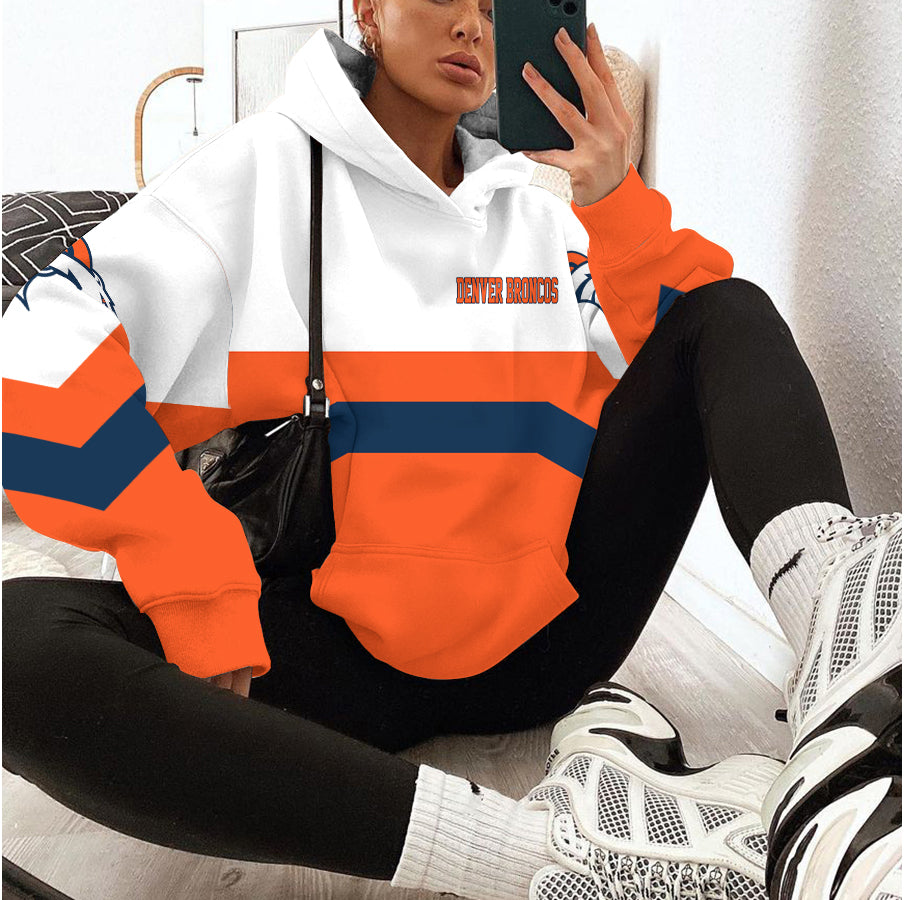 Denver Broncos Printed Hooded Pocket Pullover Hoodie AZBTPH000017