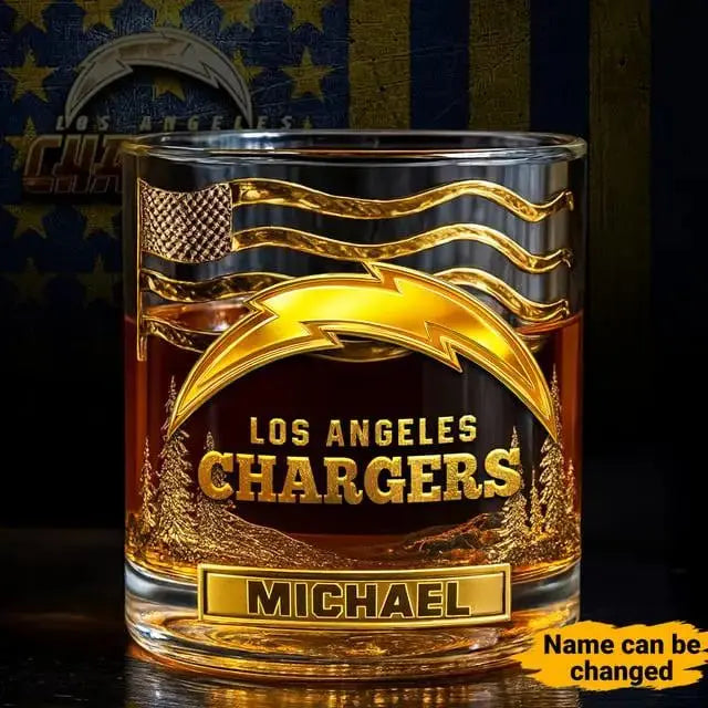 Los Angeles Chargers Golden Logo Whiskey Glass SP08
