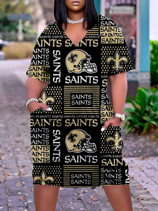 New Orleans Saints V-neck Casual Pocket Dress Limited Edition AZBTVCPD000069