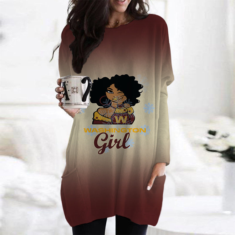 Washington Commanders Casual Long Sleeve Pocket Dress AZBTLSPD000006