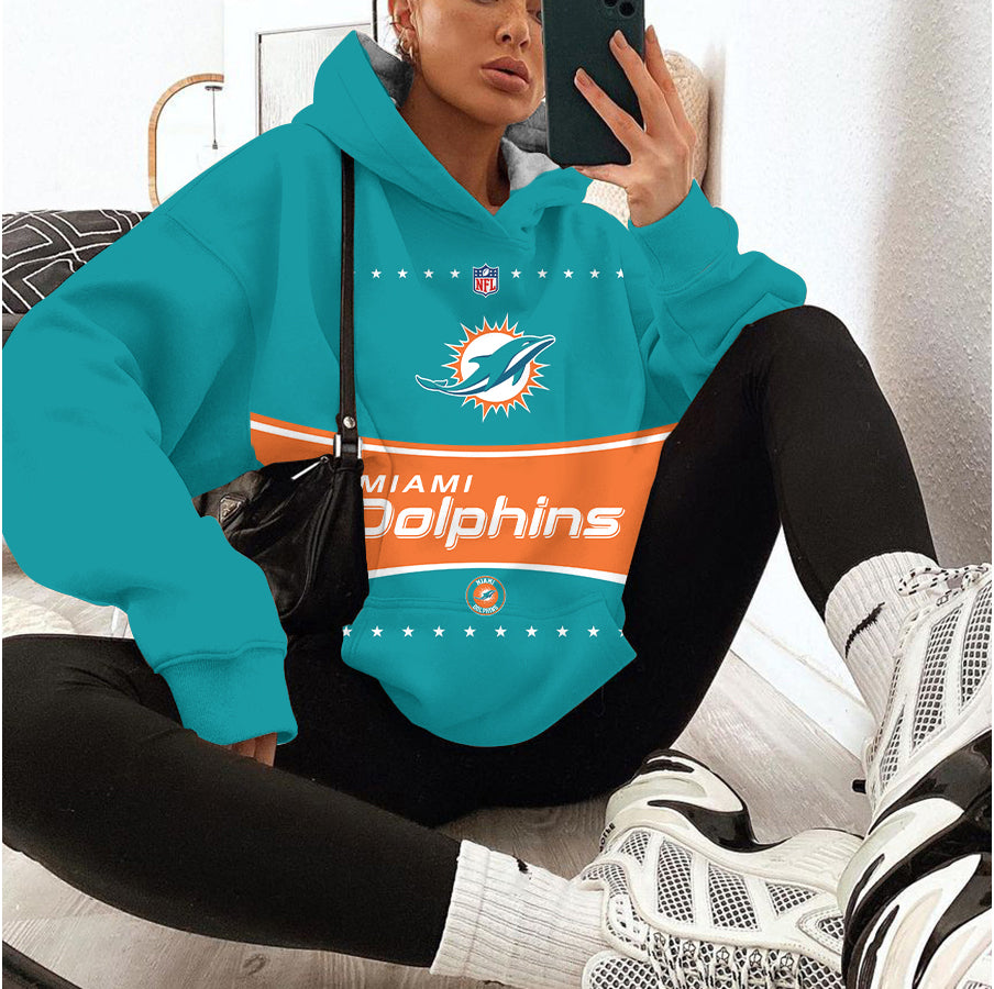 Miami Dolphins Printed Hooded Pocket Pullover Hoodie AZBTPH000053