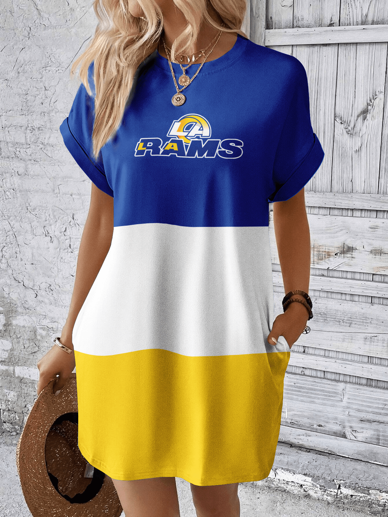 Los Angeles Rams Women Hidden Pocket Batwing Casual Dress AZDDBWCD000081