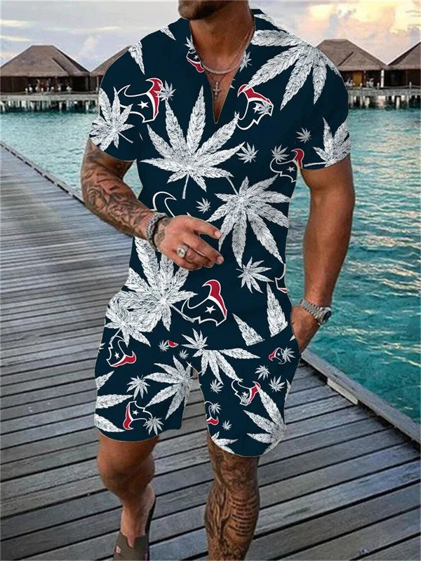 Houston Texans Zip Polo Shirt And Shorts Men AZPLZ269