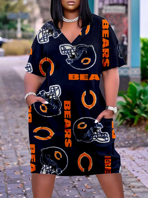 Chicago Bears V-neck Casual Pocket Dress Limited Edition AZBTVCPD000446