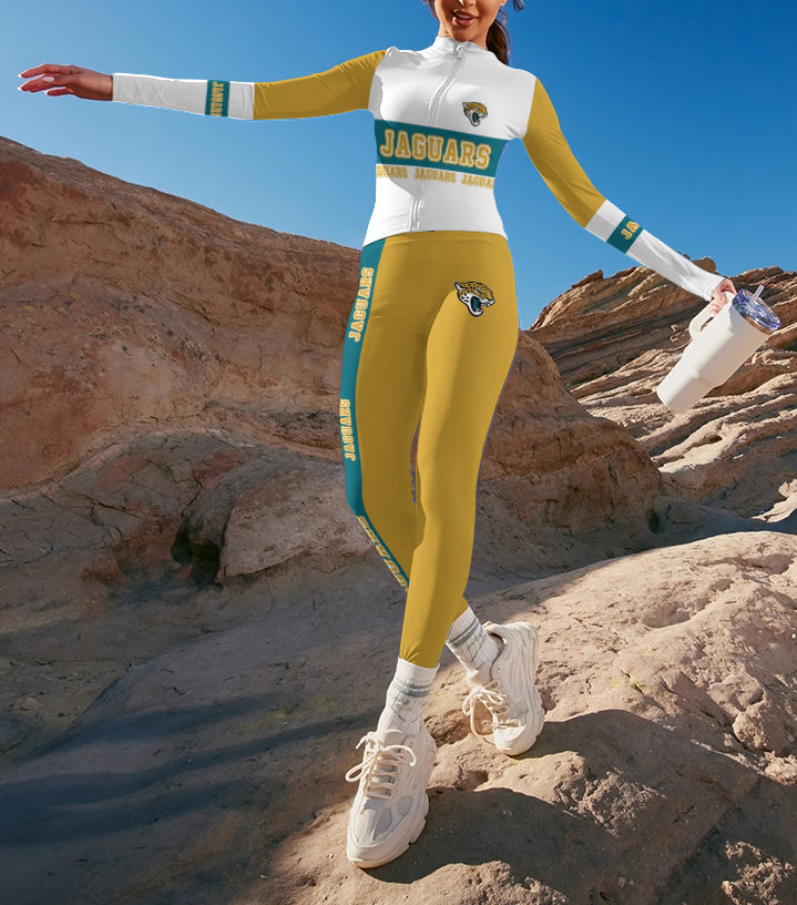 Jacksonville Jaguars 2 Piece Workout Sets :Sculpt High Waist Gym Leggings & long Sleeve Sports Top