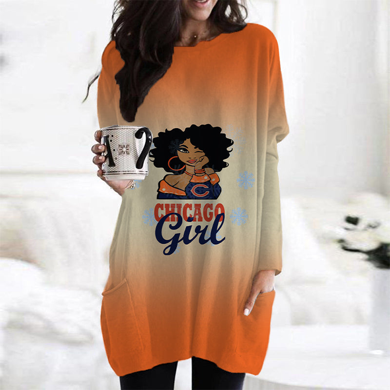 Chicago Bears Casual Long Sleeve Pocket Dress AZBTLSPD000010