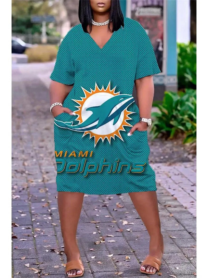 Miami Dolphins V-neck Casual Pocket Dress Limited Edition AZBTVCPD000432