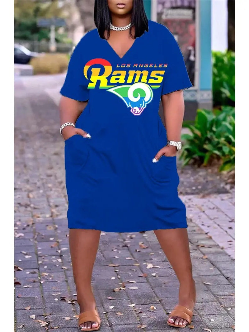 Los Angeles Rams V-neck Casual Pocket Dress Limited Edition AZBTVCPD000346