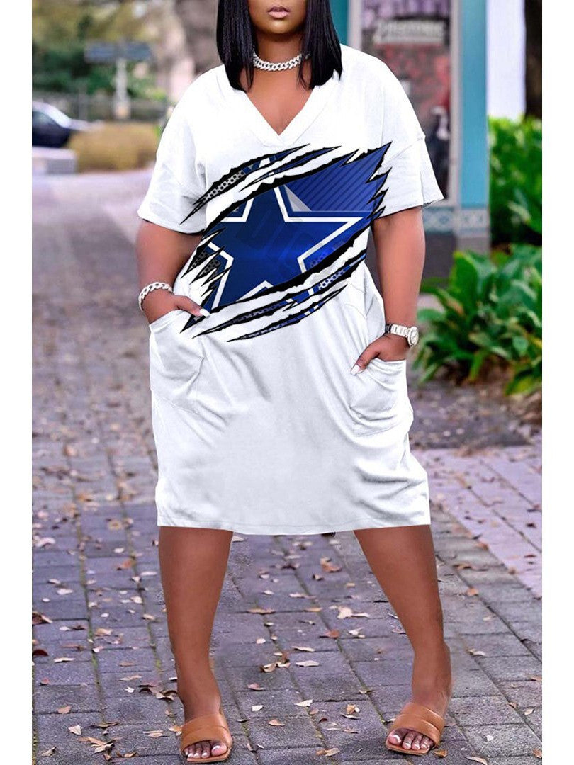 Dallas Cowboys V-neck Casual Pocket Dress Limited Edition AZBTVCPD000422