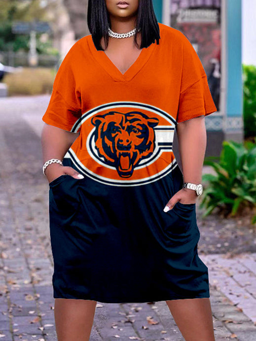 Chicago Bears V-neck Casual Pocket Dress Limited Edition AZBTVCPD000262