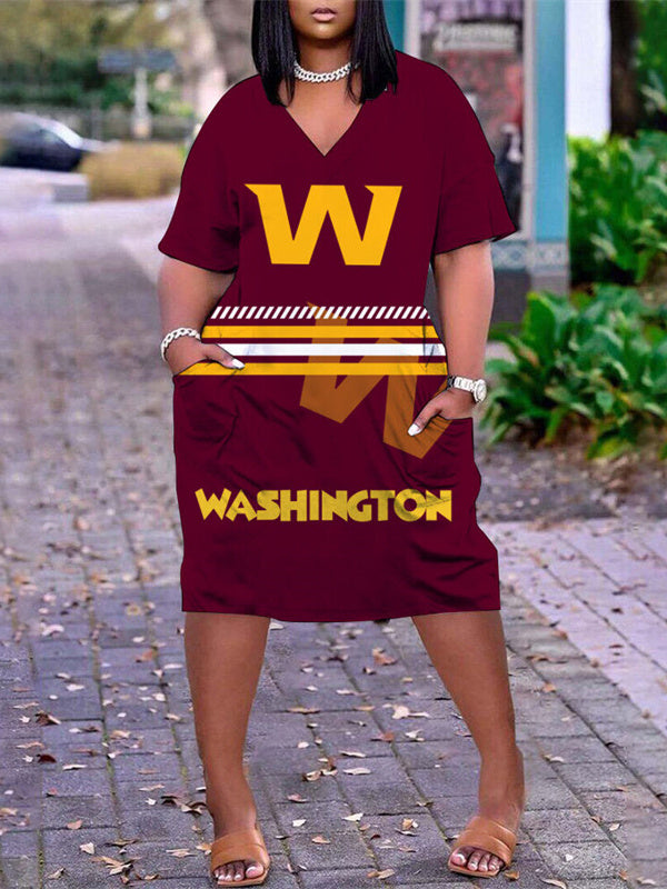 Washington Football Team V-neck Casual Pocket Dress Limited Edition AZBTVCPD000031