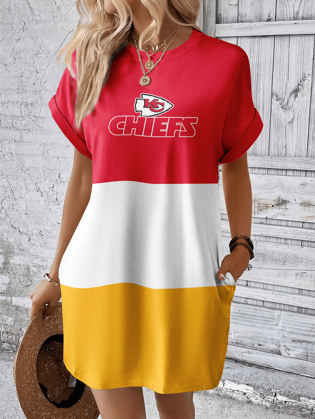 Kansas City Chiefs Women Hidden Pocket Batwing Casual Dress AZDDBWCD000056