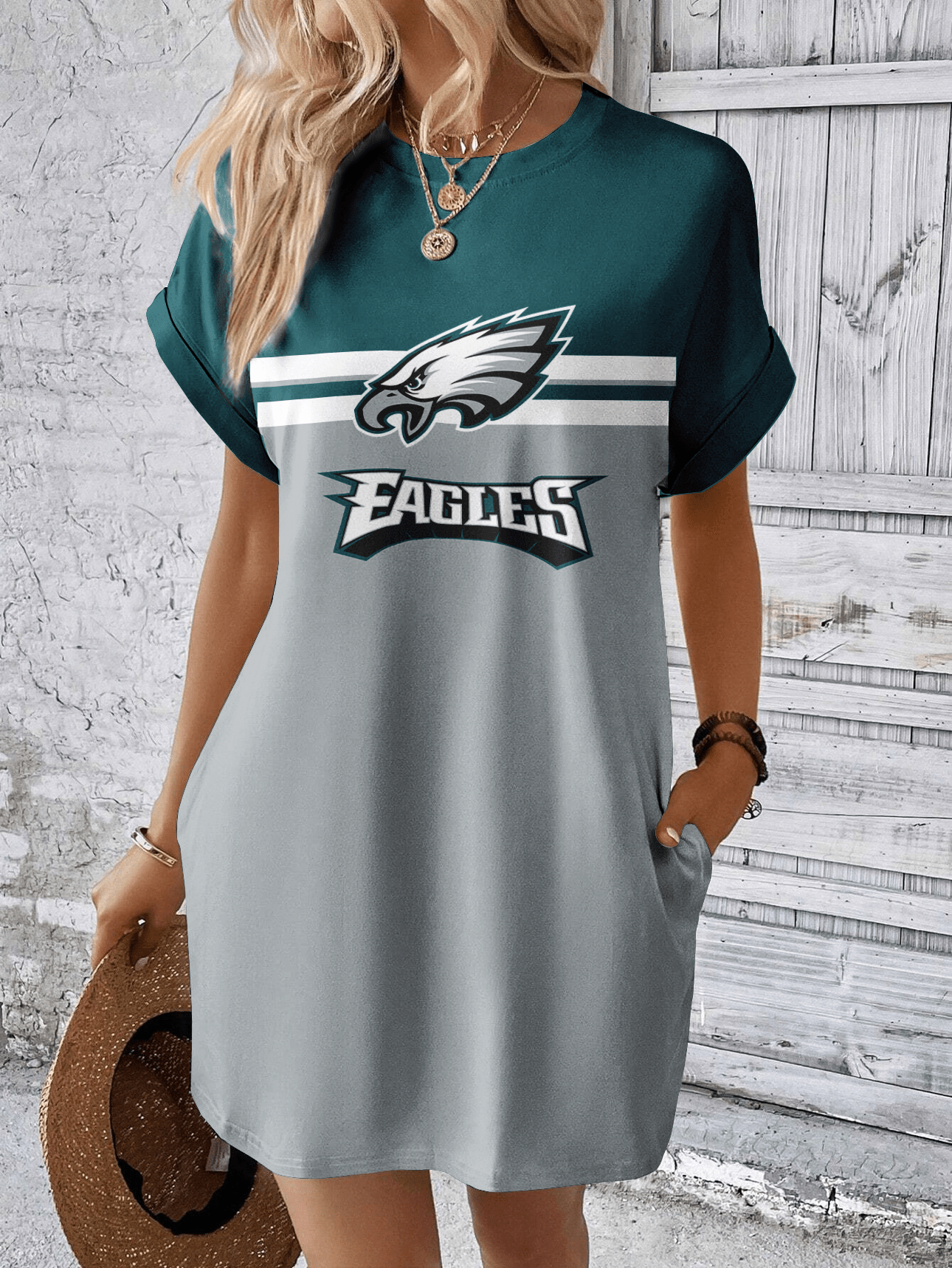 Philadelphia Eagles Women Hidden Pocket Batwing Casual Dress AZDDBWCD000023