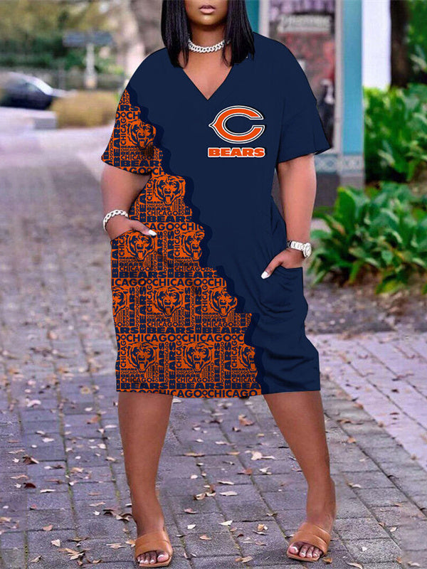 Chicago Bears V-neck Casual Pocket Dress Limited Edition AZBTVCPD000269
