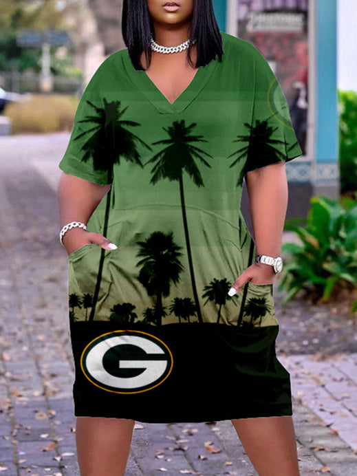Green Bay Packers V-neck Casual Pocket Dress Limited Edition AZBTVCPD000320