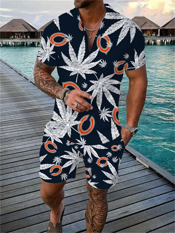 Chicago Bears Zip Polo Shirt And Shorts Men AZPLZ126