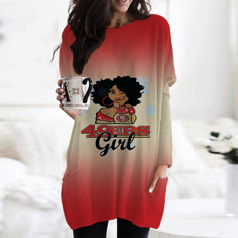 San Francisco 49ers Casual Long Sleeve Pocket Dress AZBTLSPD000058