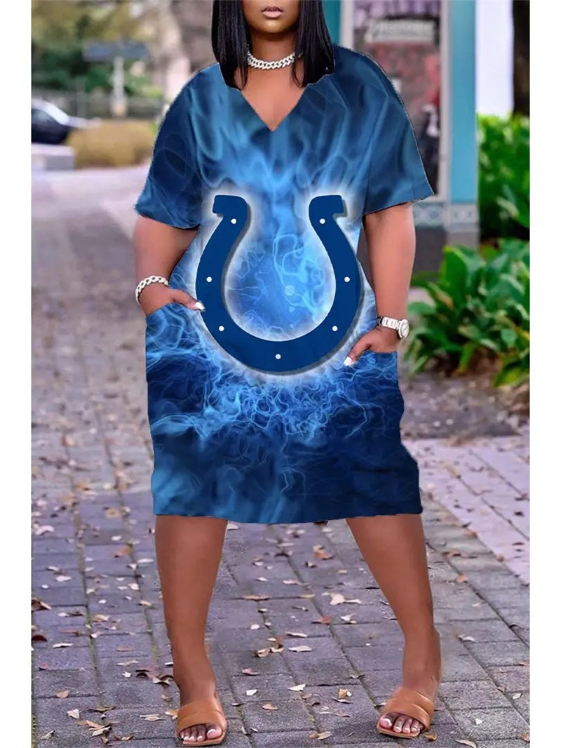 Indianapolis Colts V-neck Casual Pocket Dress Limited Edition AZBTVCPD000140