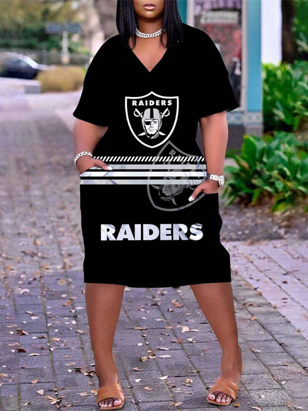 Las Vegas Raiders V-neck Casual Pocket Dress Limited Edition AZBTVCPD000319