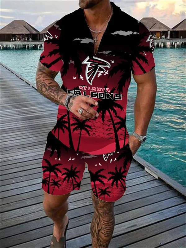 Atlanta Falcons Zip Polo Shirt And Shorts Men AZPLZ167