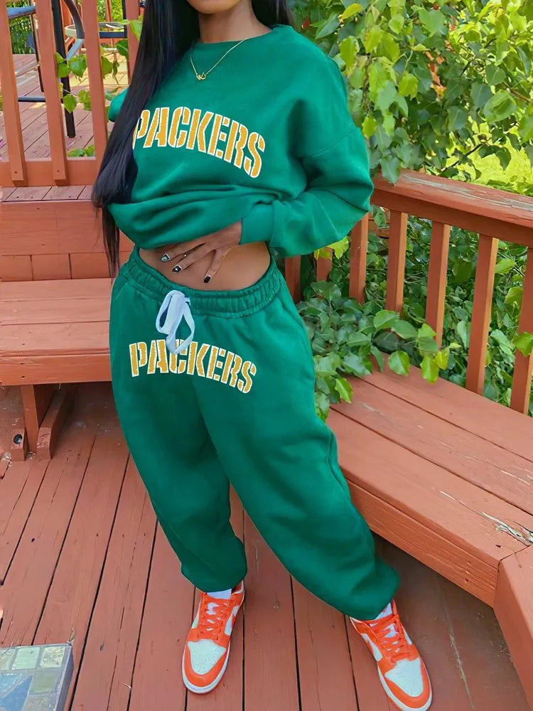 Green Bay Packers Drop Shoulder Sweatshirt and Sweatpants AZBTDSS000008