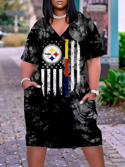 Pittsburgh Steelers V-neck Casual Pocket Dress Limited Edition AZBTVCPD000112