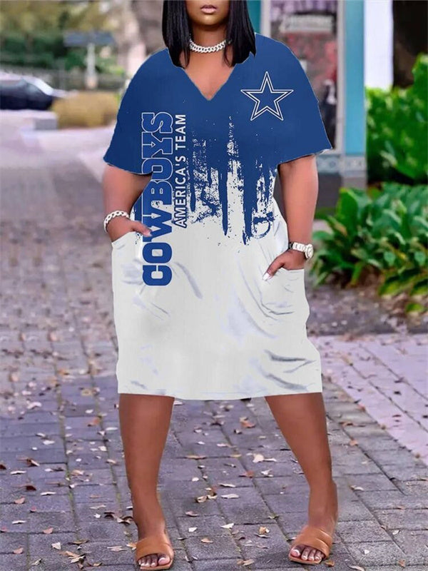 Dallas Cowboys V-neck Casual Pocket Dress Limited Edition AZBTVCPD000004
