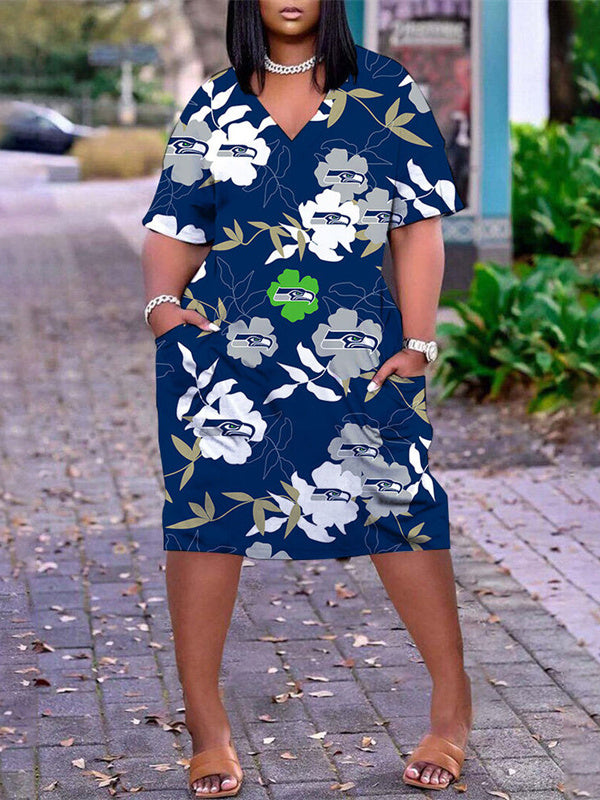 Seattle Seahawks V-neck Casual Pocket Dress Limited Edition AZBTVCPD000403
