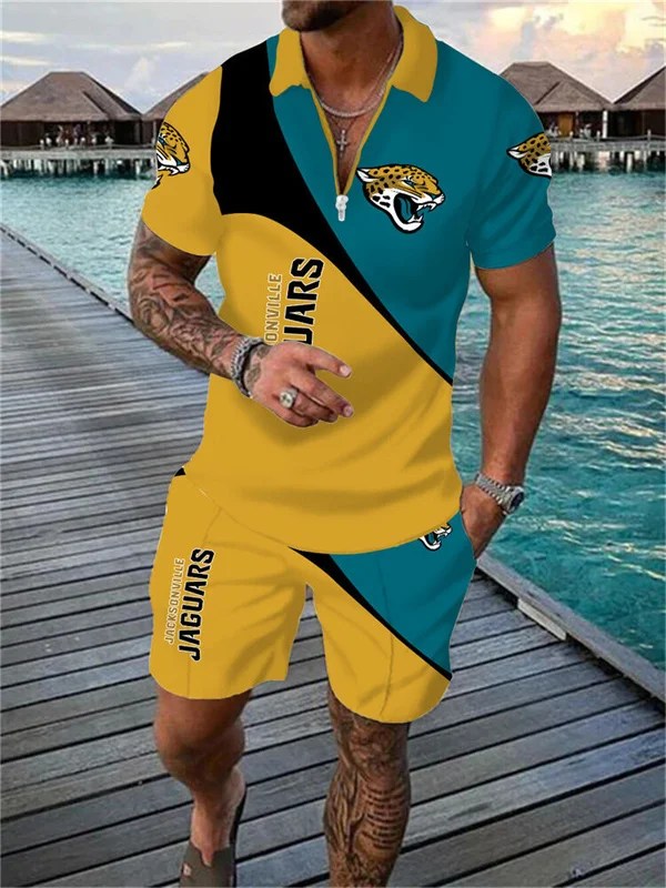 Jacksonville Jaguars Zip Polo Shirt And Shorts Men AZPLZ061