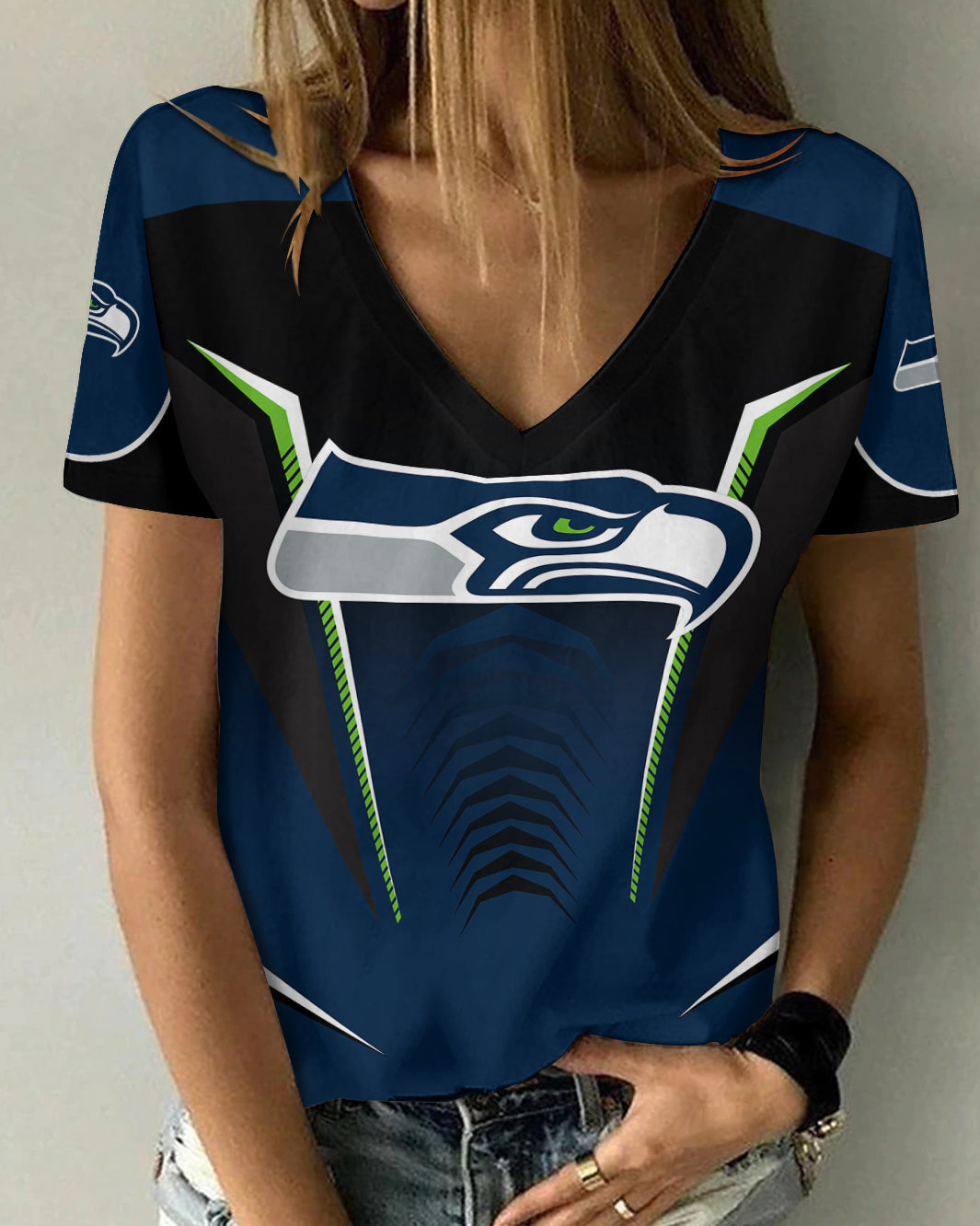 Seattle Seahawks V-neck Women T-shirt AGC21