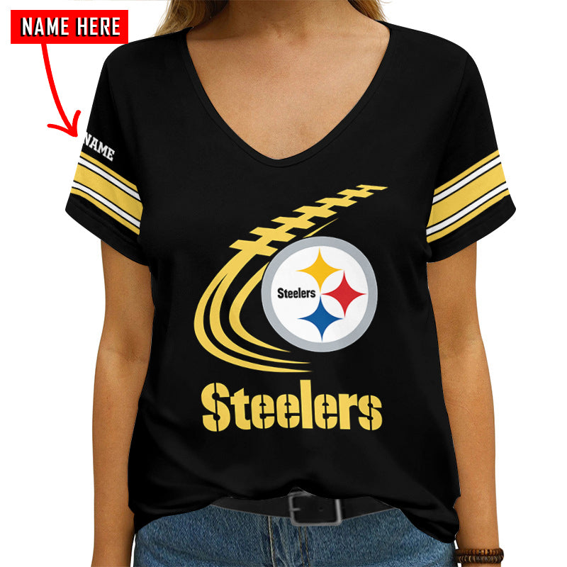 Pittsburgh Steelers Personalized V-neck Women T-shirt AGC117