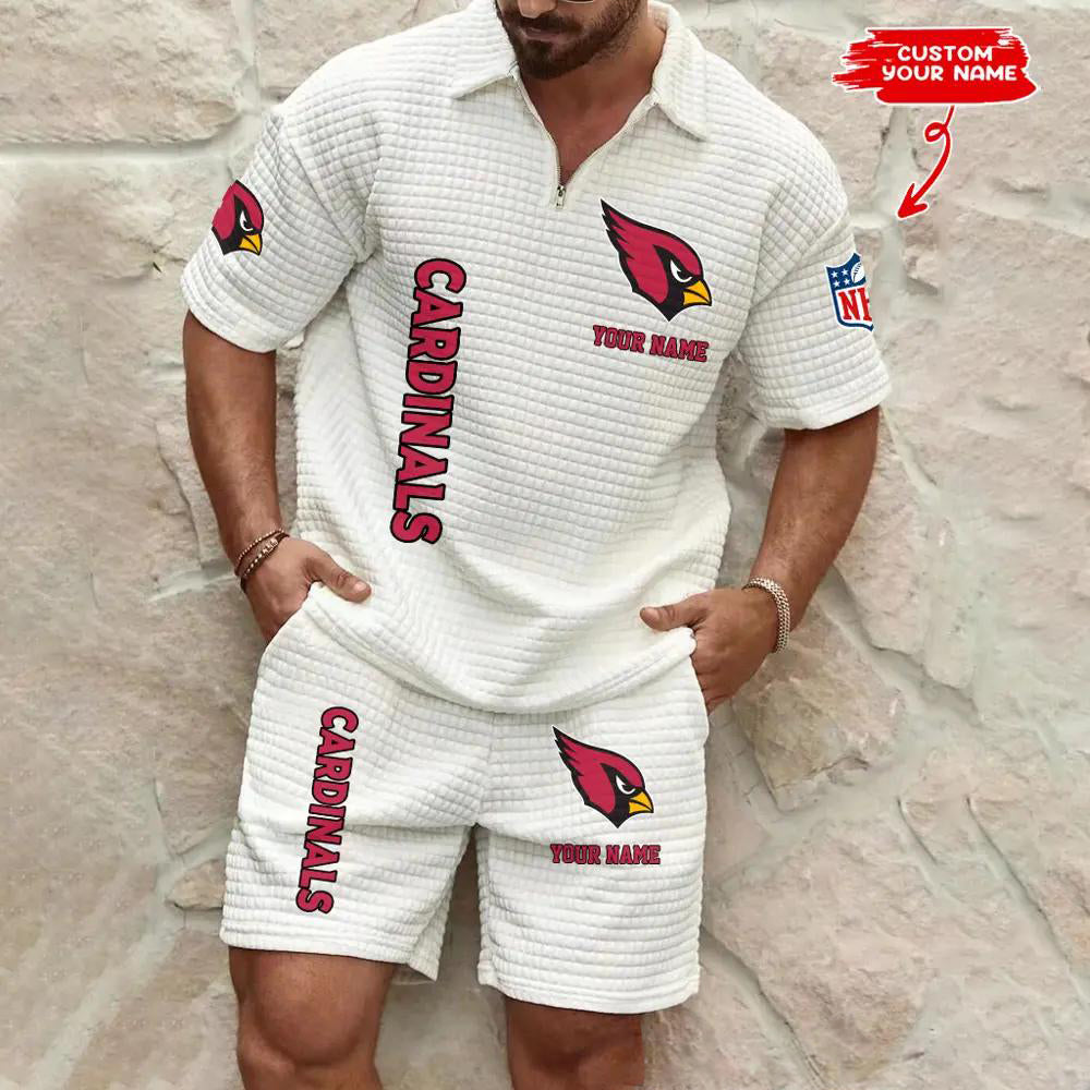 Arizona Cardinals Men’s Waffle Pattern Half Zipper Shirt And Shorts AZBT2DWSS000002
