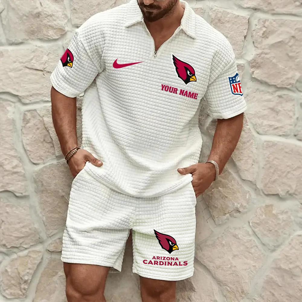 Arizona Cardinals Men’s Waffle Pattern Half Zipper Shirt And Shorts AZBT2DWSS000003