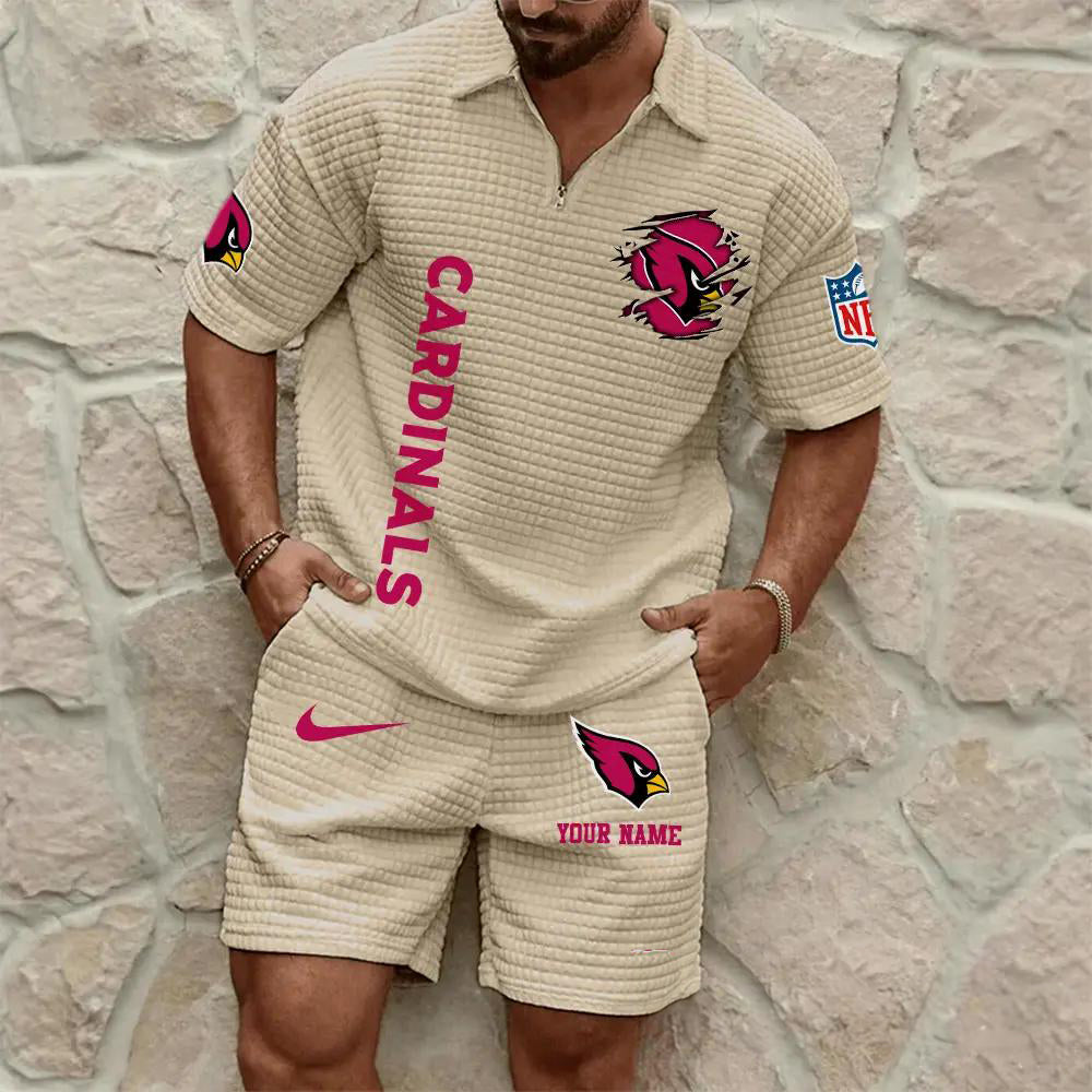 Arizona Cardinals Men’s Waffle Pattern Half Zipper Shirt And Shorts AZBT2DWSS000004