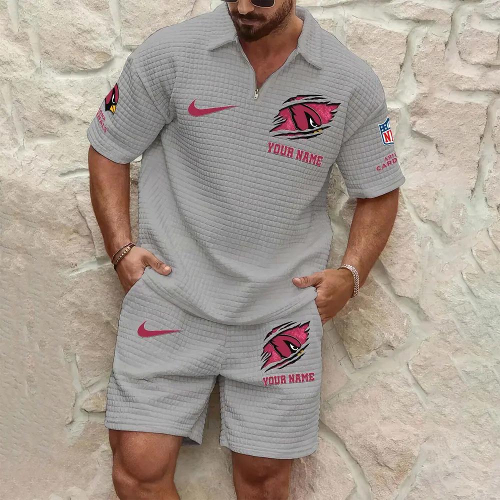 Arizona Cardinals Men’s Waffle Pattern Half Zipper Shirt And Shorts AZBT2DWSS000005